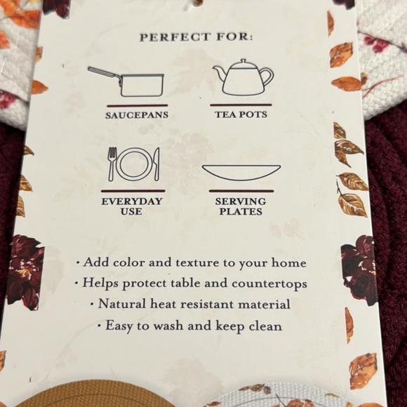 4pc CORE Round/Oval Woven Trivets Set - 100% Cotton - Fall Flower - Picture 8 of 8